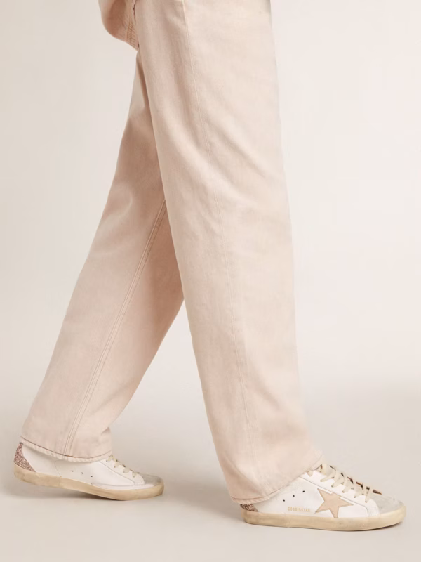 Super-Star pour femme avec étoile en cuir nude et contrefort à paillettes dorées – Image 3
