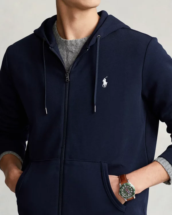 Sweat à capuche en maille double - Marine Aviateur – Image 5