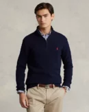 Pull demi-zippé en coton - Marine chasseur