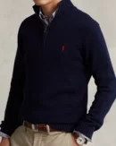 Pull demi-zippé en coton - Marine chasseur