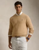 Pull à col rond en coton piqué - Mélange camel