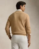 Pull à col rond en coton piqué - Mélange camel