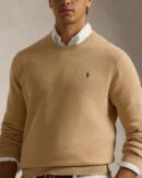 Pull à col rond en coton piqué - Mélange camel