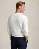 Pull à col rond en coton piqué - Blanc moussaillon