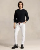 Pull à col rond en coton piqué - Noir Polo/Ton sur ton