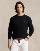 Pull à col rond en coton piqué - Noir Polo/Ton sur ton