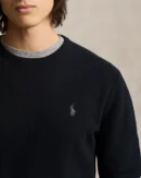 Pull à col rond en coton piqué - Noir Polo/Ton sur ton