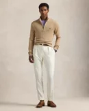 Pull demi-zippé en coton - Mélange camel