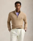 Pull demi-zippé en coton - Mélange camel