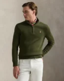 Pull demi-zippé en coton - Olive nouveau