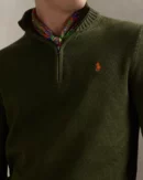 Pull demi-zippé en coton - Olive nouveau