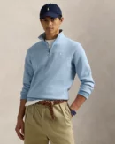 Pull quart de zip en maille double - Bleu Chiné Moderne