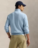 Pull quart de zip en maille double - Bleu Chiné Moderne
