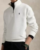 Pull quart de zip en maille double -  Blanc