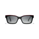 Channel Square Sunglasses - Noir et rouge. Verres : gris, polarisés, dégradés