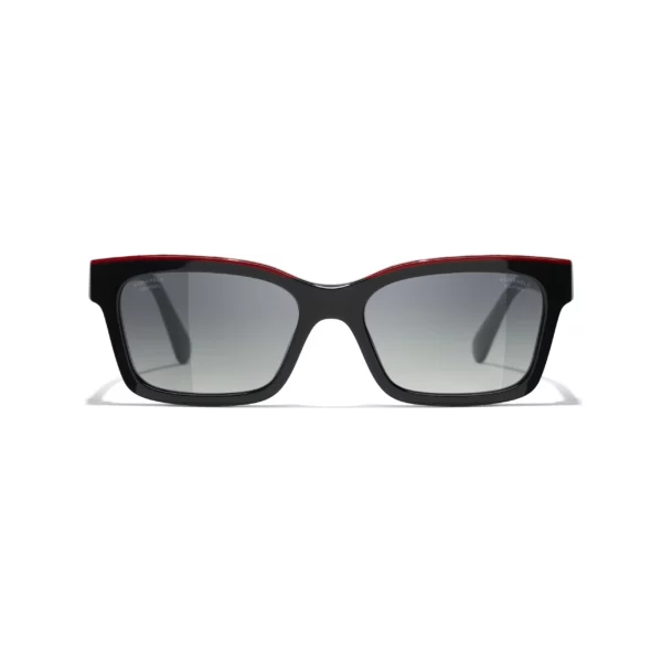Channel Square Sunglasses - Noir et rouge. Verres : gris, polarisés, dégradés – Image 2