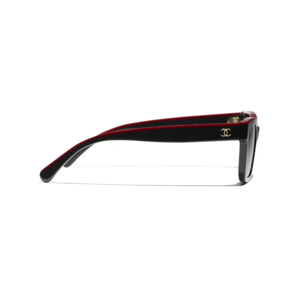 Channel Square Sunglasses - Noir et rouge. Verres : gris, polarisés, dégradés – Image 3