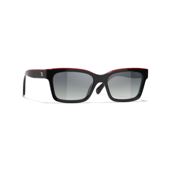 Channel Square Sunglasses - Noir et rouge. Verres : gris, polarisés, dégradés